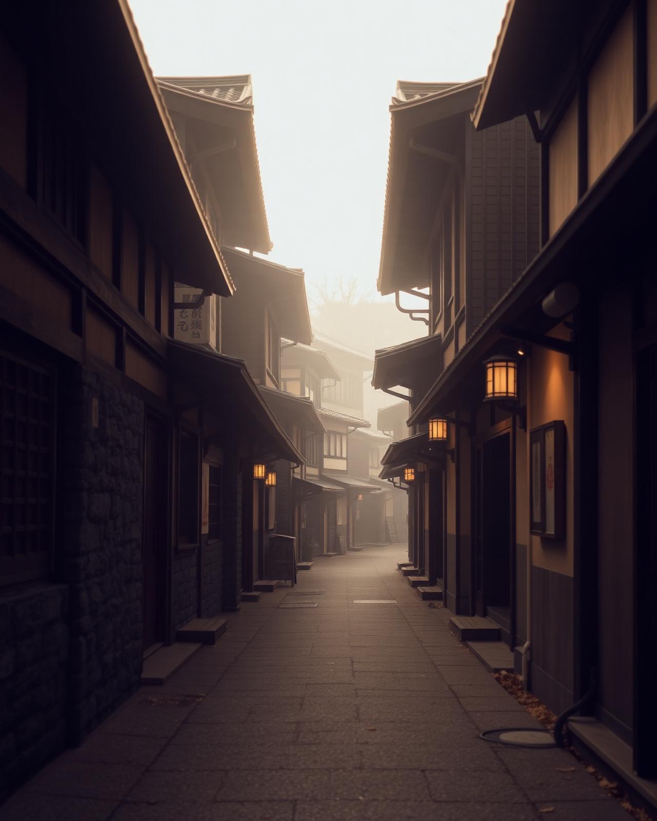 Callejón tradicional de Kyoto al amanecer