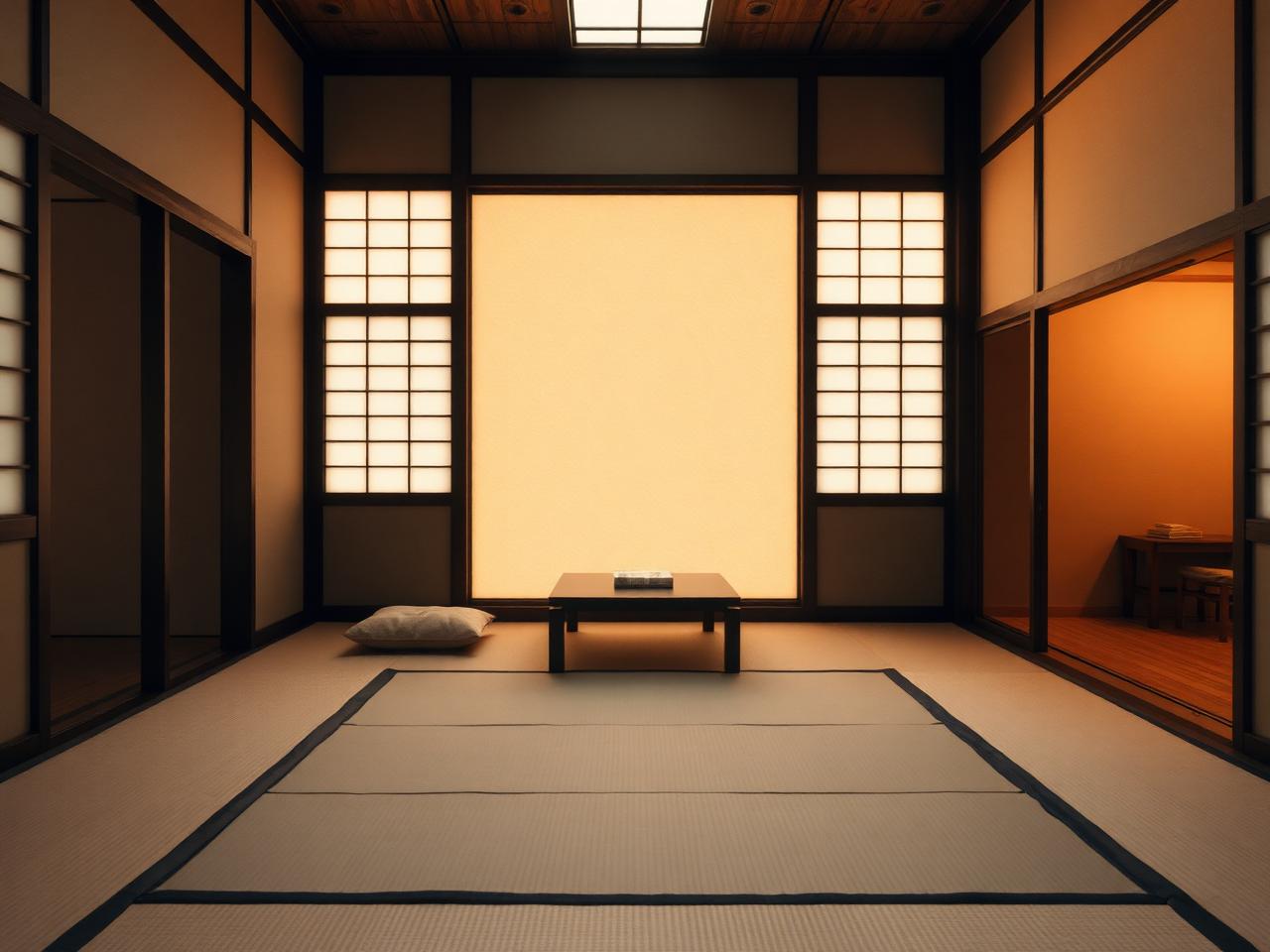 Habitación de ryokan japonés con tatami